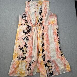 Cato Est 1946 Sleeveless Coverup Duster Women's 18/20W Sheer Floral Tie Front